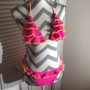 Victoria's Secret Swim - Victoria Secret bikini pink with orange Pom poms Victoria's Secret Swim - Victoria Secret bikini pink with orange Pom poms